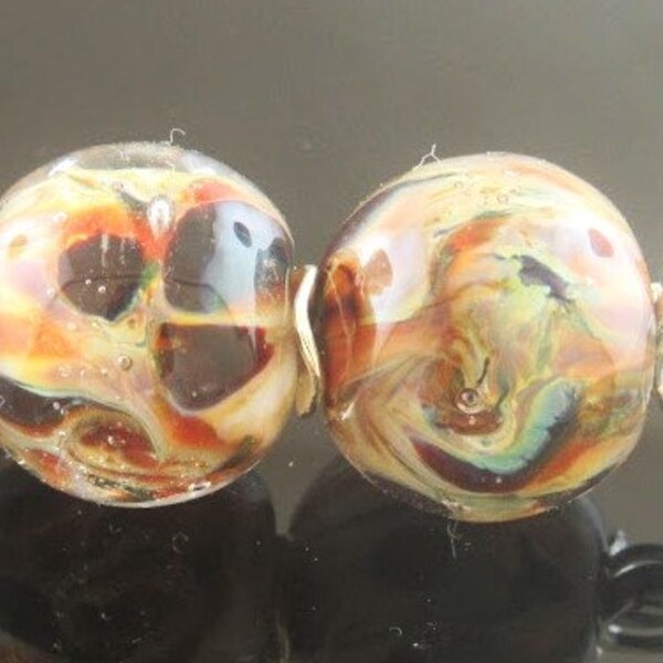 Handmade  Striking Silver Frit Twirled and Encased Lampwork Round Earring Bead Pair