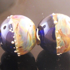 Made To Order (MTO) –-Handmade Silver Violet with Raku Twisty Encased Round Decorated with Fine Silver dots Lampwork Earring Beads