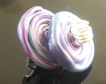 Handmade Purple Rose Lampwork Disk Bead Pair