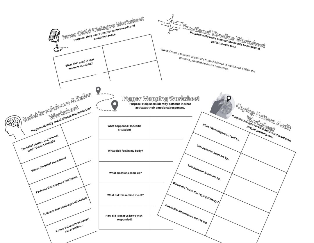 Printable Trauma Healing Worksheets Bundle| Inner Child Work, Trigger ...
