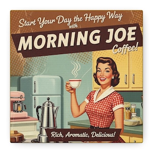 Vintage Coffee Canvas Wall Art: Retro Kitchen Decor, 50s Style