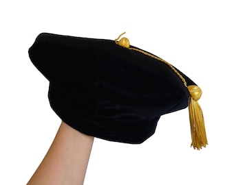 Custom Black Velvet Doctoral Tam, 8-Sided Graduation Cap, Doctoral Tam,Gold Bullion Tassel, Deluxe Graduation Cap, personalized doctoral tam