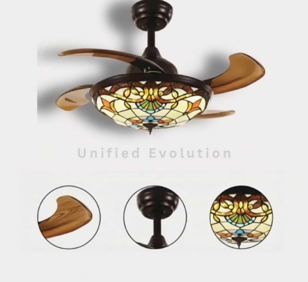 Stained Glass Ceiling Fandelier, Tiffany Ceiling Fan Chandelier With ...