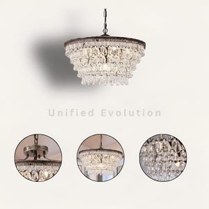 Modern Crystal Chandelier, Rustic Bronze Pendant Light