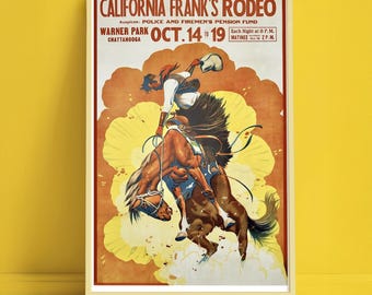 California Frank’s Rodeo wall art, Vintage Bucking Horse Western print, cowboy gift