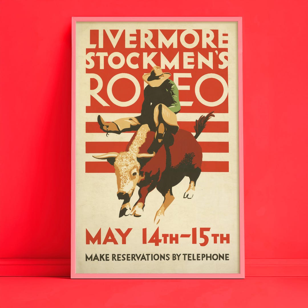 Vintage Rodeo Poster • Livermore Stockmen's, Cowboy Bull Riding Art - Etsy