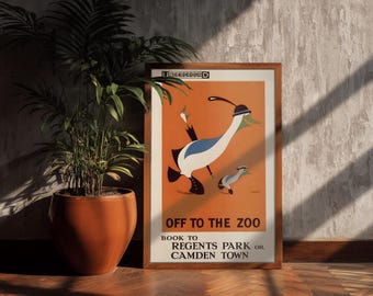 London Underground poster print, Off to the Zoo art, vintage nursery wall decor