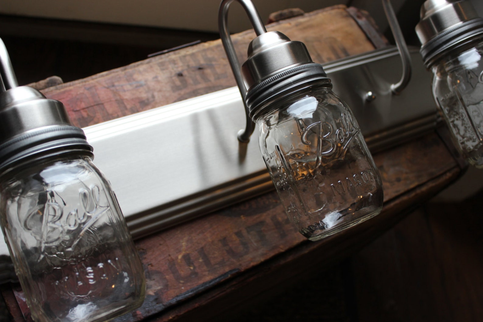 Mason Jar Vanity Light // Brushed Nickel // Rustic Decor // Etsy