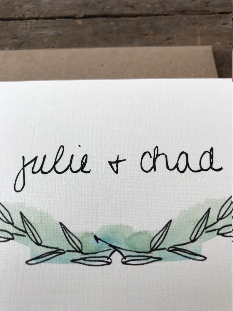 Minimalist Watercolor Greenery Outdoors Woodland Wreath Rustic Wedding Thank You Cards Personalized with Bride and Groom Name Leaf