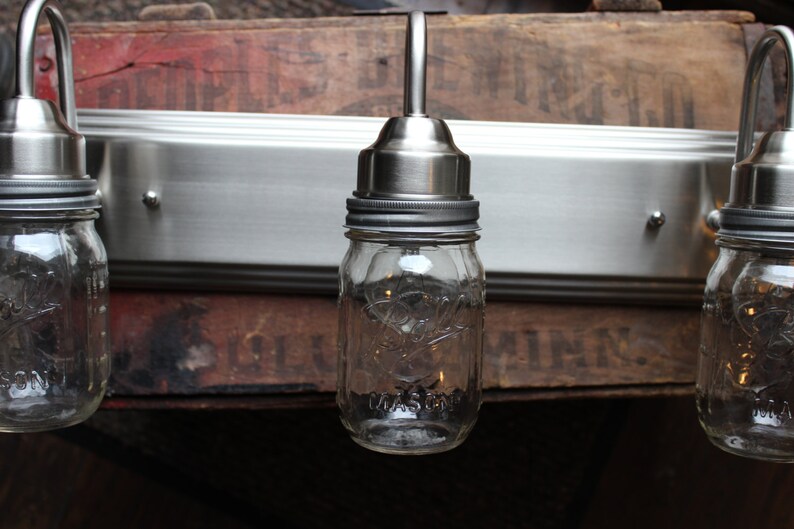 Mason Jar Vanity Light // Brushed Nickel // Rustic Decor // Etsy