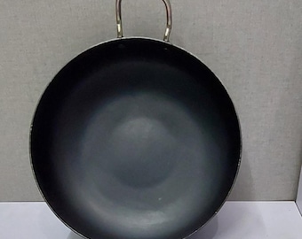 Wok de hierro de 9 pulgadas, sartén de inducción de fondo plano