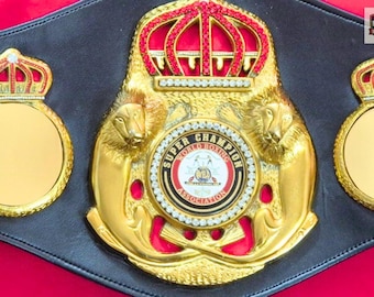 WBA Super Lion Championship Belt Replica Handmade Boxing Champion Belt Gold Plated Metal Plates Adult Size Boxing Trophy Gift for Fighters
