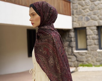 Boteh Pattern Cotton Hijab 75x200cm | Lightweight Muslim Headscarf Modest Fashion Wrap Elegant Muslim Scarf Muslim Women’s Fashion