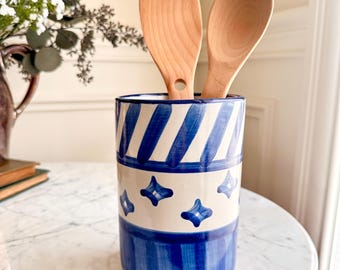 Hand-Painted Cobalt Blue Louisville Stoneware Crock, Farmhouse Kitchen Vase