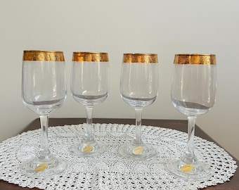 Vintage Cellini Italy Crystal Wine Glasses - 24K Gold Rim, Etched Baroque (Set of 4)