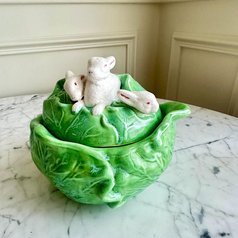 Vintage Bunny Cabbage Container | Holland Mold Style Rabbit Tureen ...