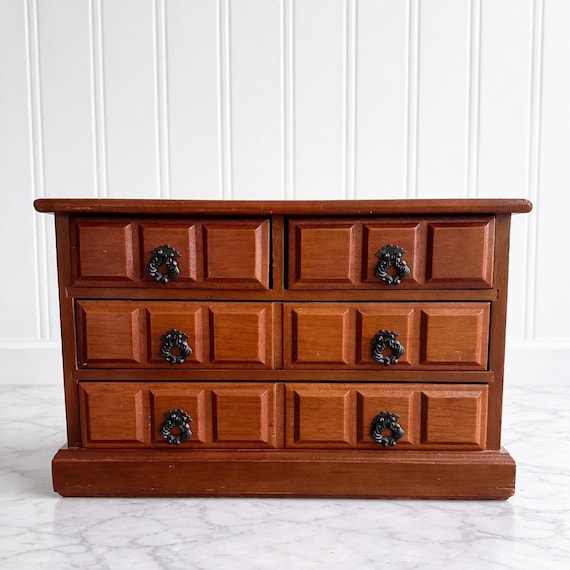 mini dresser for jewelry Vintage Wooden Musical Jewelry Box: 1970s Tundra Mini Dresser