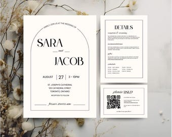 Minimalist Wedding Invites Template,  Elegant Wedding Bundle Template Set, Editable Modern Wedding Invitations
