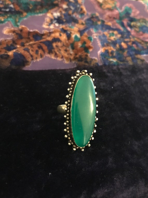 Green Onyx Sterling vintage Statement Ring