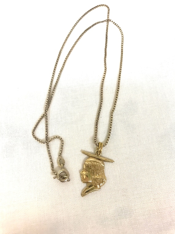 Vintage Graduation Charm Vermeil Sterling Necklace