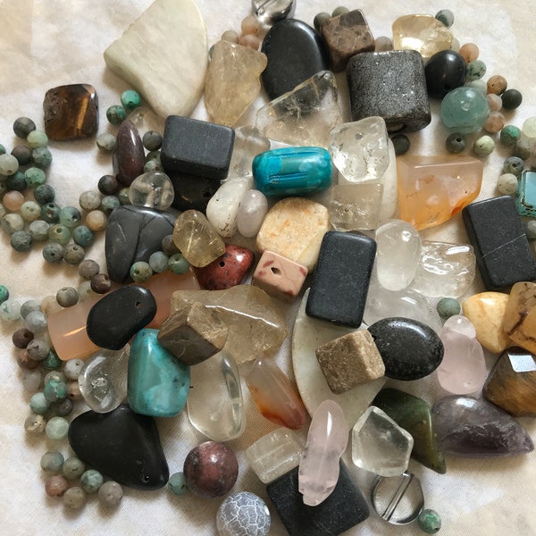 DESTASH 6 OZ Mixed Stone Bead Lot NEW