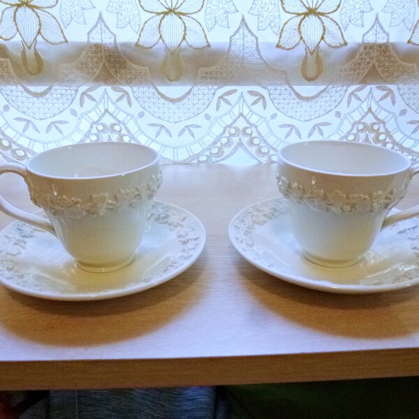 Set of 2 Vintage Wedgwood Queensware Cream Demitasse Cups & Saucers