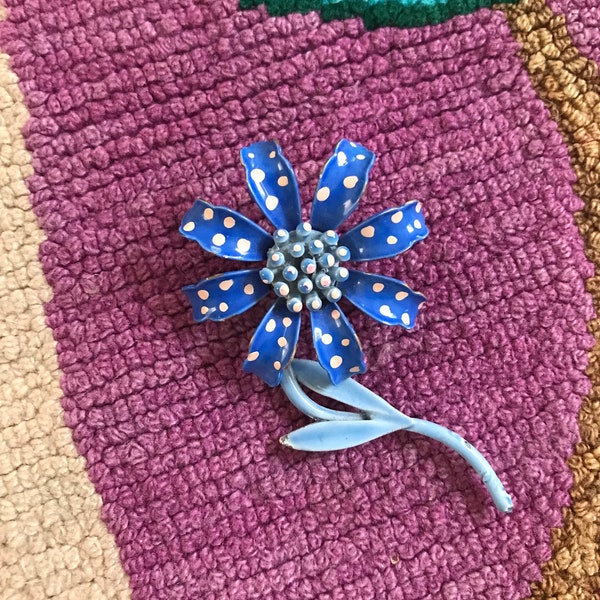 Polka Dots Enamel Vintage Flower Brooch