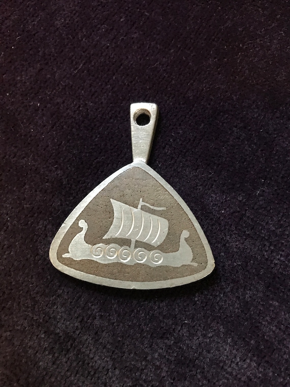 Mid Century Sweden Tenn Viking Ship Pendant