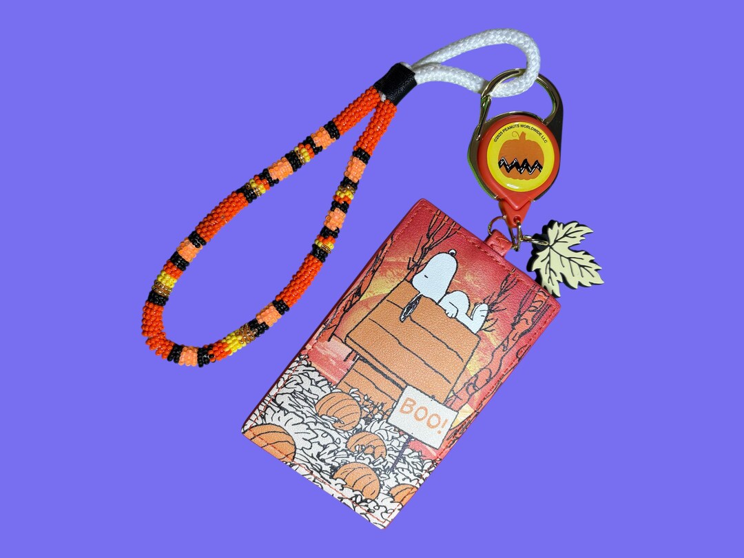 Snoopy Halloween Beaded Lanyard With ID Holder - Peanuts Themed - Etsy