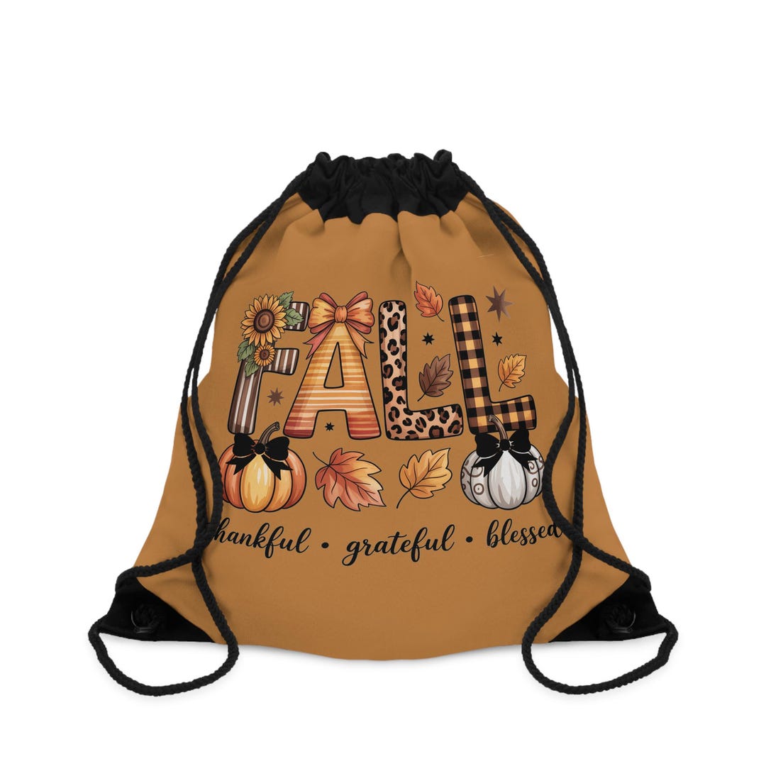 Fall-themed Drawstring Bag - Thankful Grateful Blessed, Autumn ...