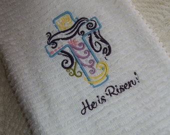 Christ Resurrection He Is Risen Embroidered Easter Towel Shroud
