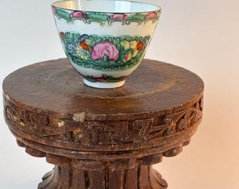 Vintage Rose Medallion Porcelain Stemless Teacup Rose Famille