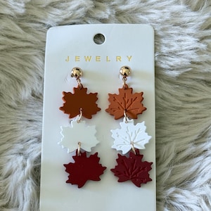Maple Leaf Dangle Earrings: Fall Colors, Gold Studs