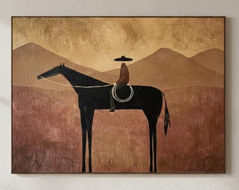 Cowboy Horse Rider Art Print, Abstract Western Painting (Digital Download )