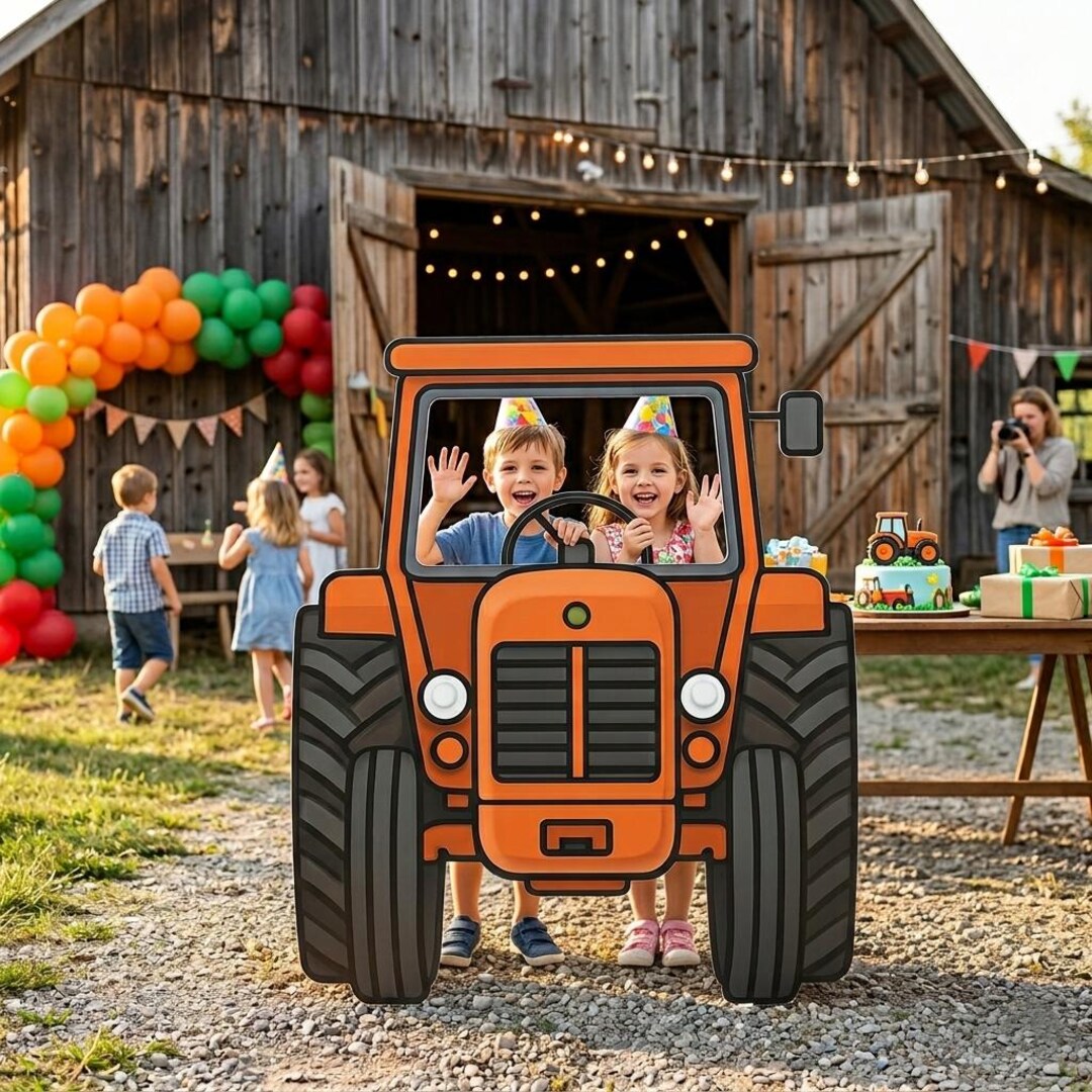 Orange Tractor Photo Booth Prop, Farm Birthday Party Decor (SVG PDF) - Etsy