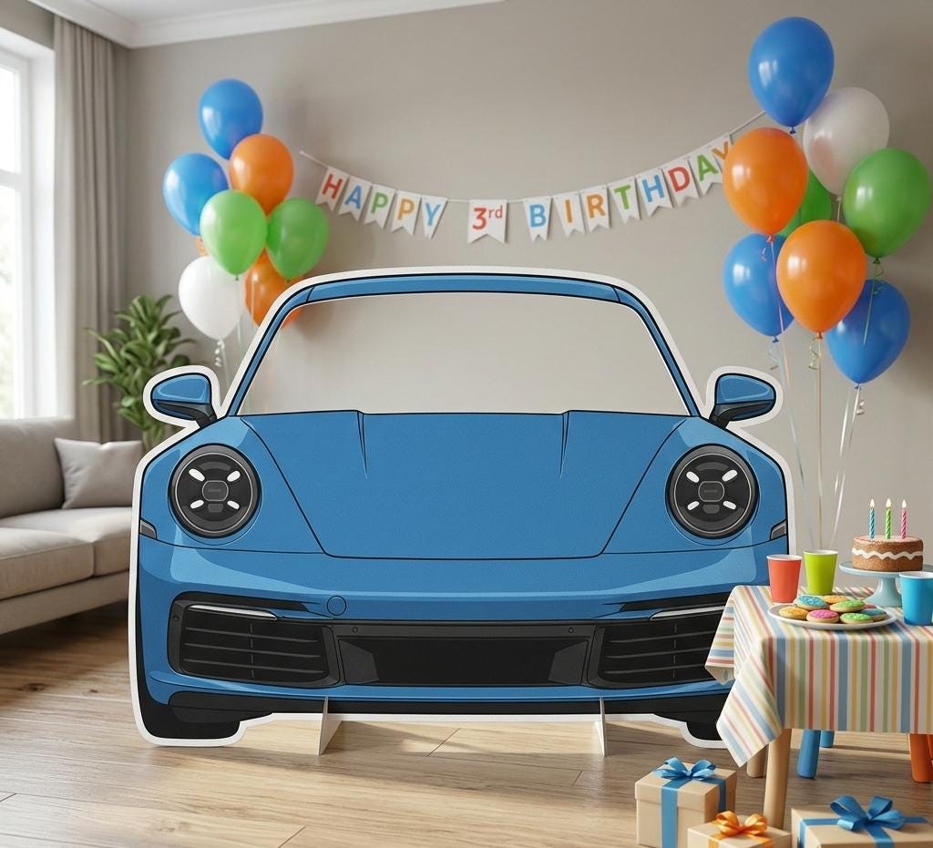Blue Sports Car Photo Booth Frame Prop | Modern Racing Party Cutout ...