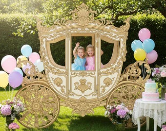 Marco para fotomatón con forma de carroza de princesa dorada / Accesorio real de cuento de hadas (Descarga digital)