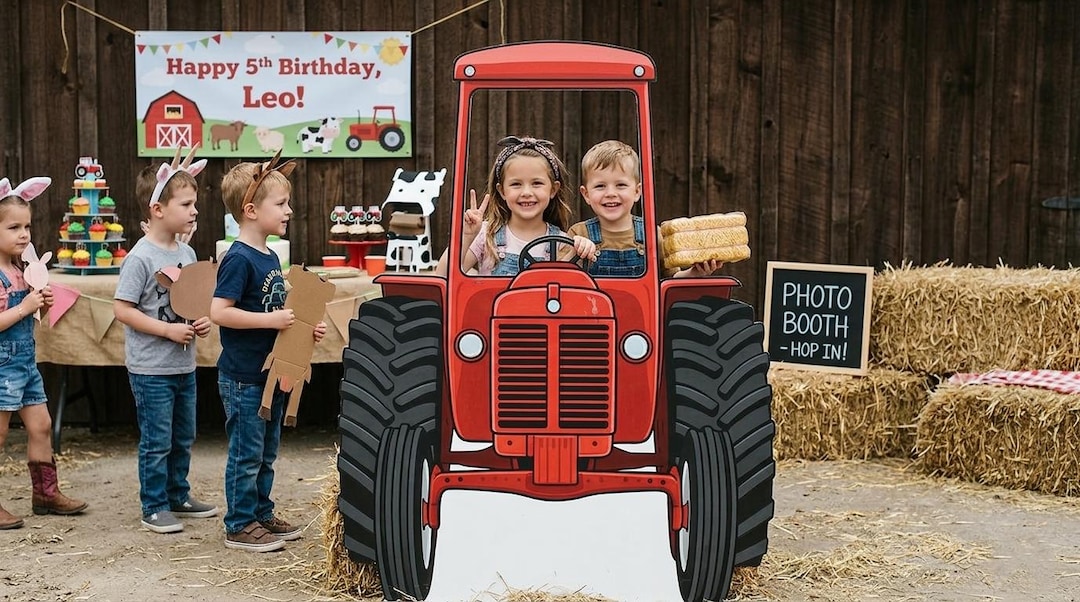 Red Tractor Photo Booth Prop, Farm Birthday Party Decor (SVG Download ...