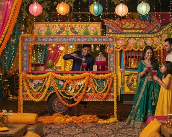 Desi Truck Art Bar Backdrop: Mehndi Wedding Decor (SVG + EPS Digital)