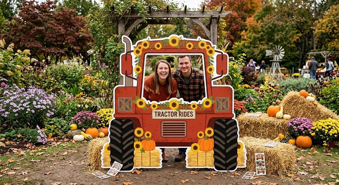Tractor Rides Photo Booth Prop, Farm Party Backdrop, Sunflowers ...