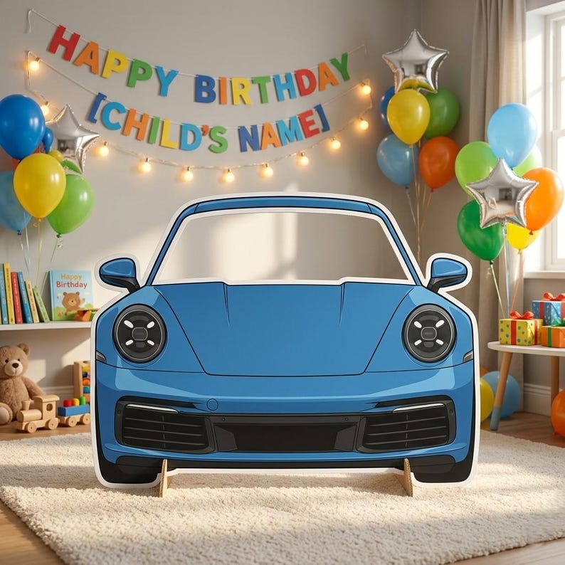 Blue Sports Car Photo Booth Frame Prop | Modern Racing Party Cutout ...