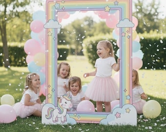 Unicorn Rainbow Birthday Photo Booth Frame SVG EPS PNG Printable Selfie Frame (Digital Download)