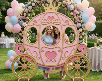 Pink Gold Princess Carriage Photo Booth Frame | Fairy Tale Party Prop (SVG PNG JPG)