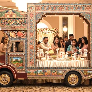 Desi Truck Art podium frame achtergrond: Mehndi bruiloft decor (SVG + pdf + JPG digitaal)