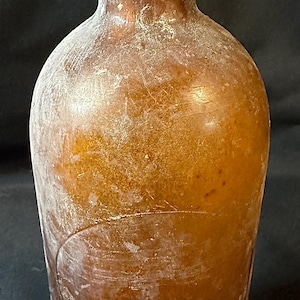 Late 1800s Vintage Amber Glass Bottle - Worn Glass