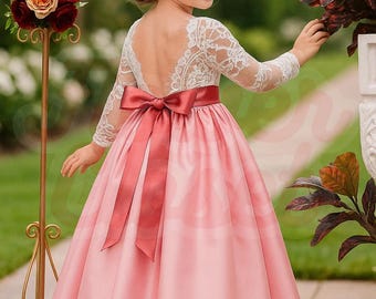 Pink Flower Girls Dress, Boho Wedding Dress, Wedding Girls Dress, Perfect Girl Party Dress, Girls Clothing