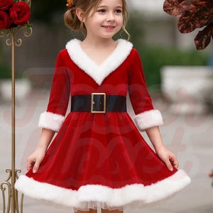 cute santa claus dress Ho Ho Ho Blue Cami inspired pattern and luxurious faux fur collar and cuffs Cute Mrs Claus Dresses Best