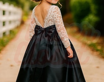 Vestido de otoño para niña hecho a mano, vestido negro de flores para niña, vestido de novia bohemio, vestido de fiesta perfecto para niña, ropa para niña.