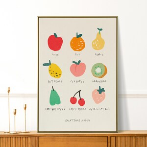 Fruit of The Spirit Art Print, Christian Wall Art, Aesthetic Christian Decor, Christian Quotes, Minimalist Christian Print, Retro Bible Art