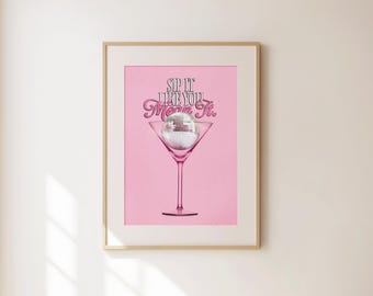 Disco Cocktail Print - Retro Kitchen Wall Art - Disco Ball Bar Cart Decor - Preppy Cocktail Wall Art - Pink Girly Gift for Kitchen Decor
